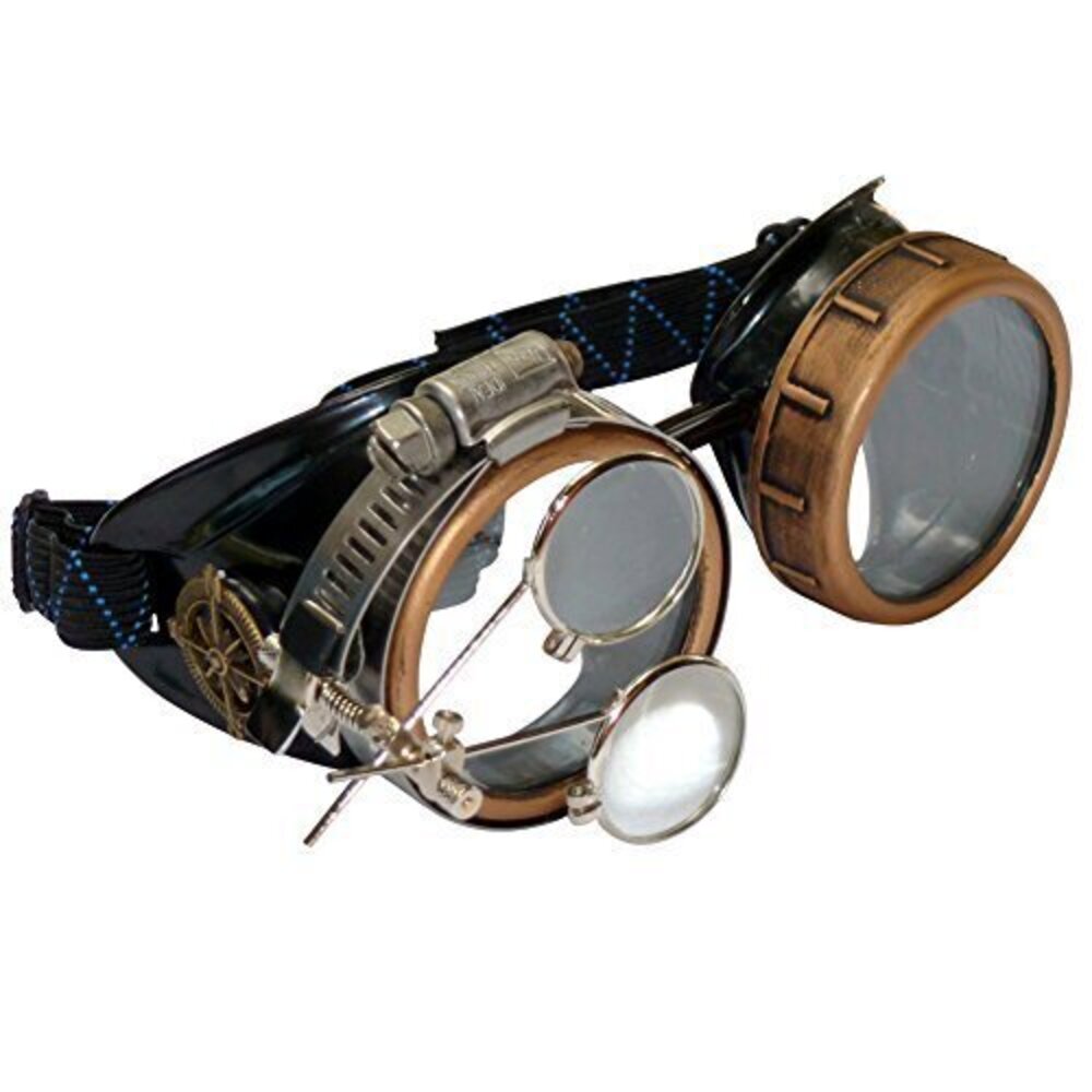 9671 Steampunk Victorian Style Goggles with Compass Design & Ocular Loupe
